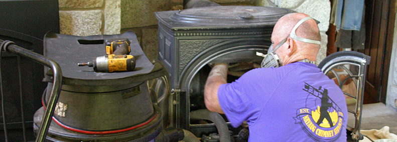 cleaning wood stove by certified chimney sweep in hebron ct lebanon area